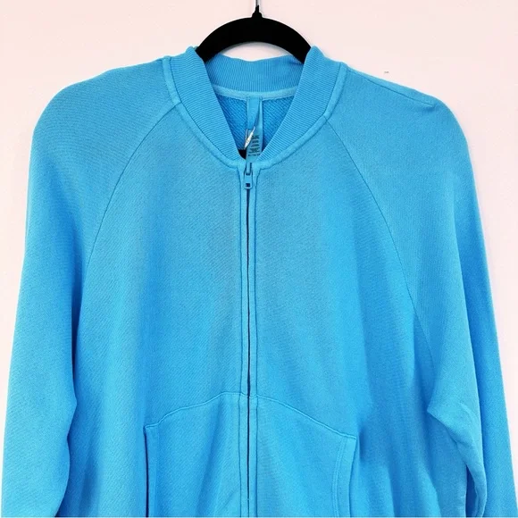 NWT SKIMS Sport French Terry Shrunken Zip Cardigan in Cyan Size XL - Picture 7 of 9